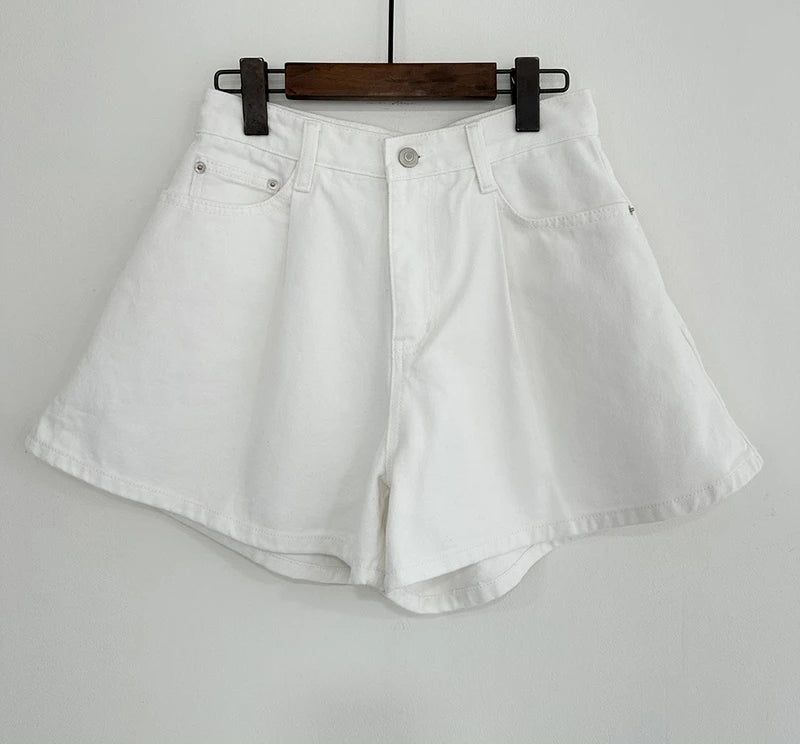 Y2K White Short High Waist Wide Leg Denim Shorts Jorts
