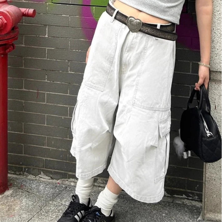 Y2K White Wide Leg Cargo Jorts