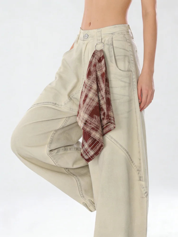 Y2K Womens Apricot Baggy Wide Leg Jeans