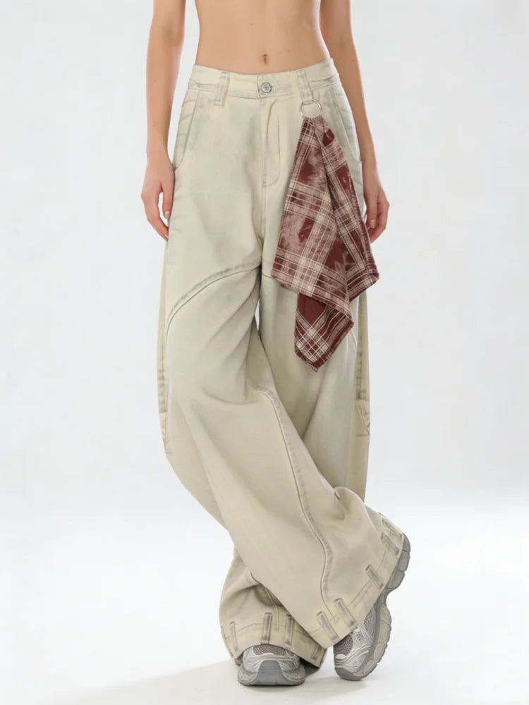 Y2K Womens Apricot Baggy Wide Leg Jeans