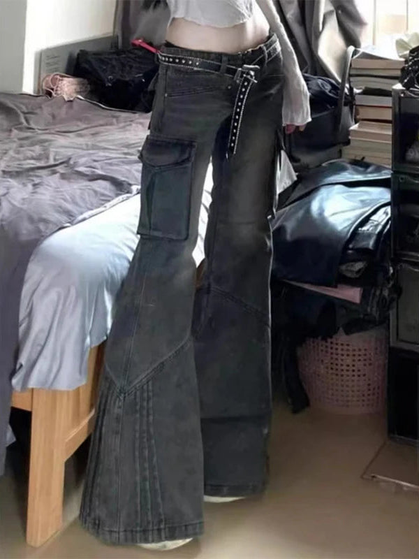 Y2K Womens Baggy Cowboy Low Waist Cargo Jeans