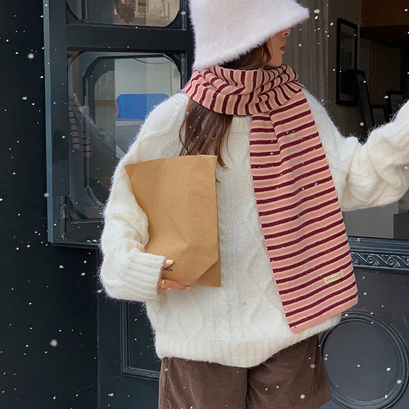 Y2K Womens Knitted Striped Scarf