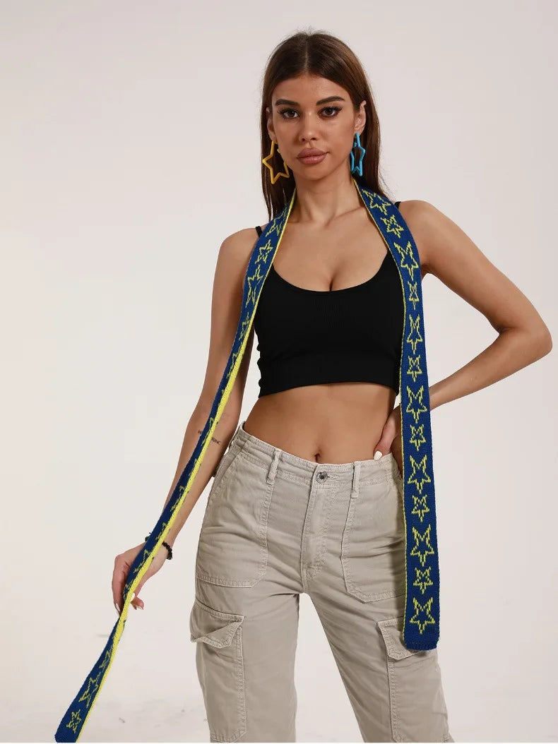 Y2K Womens Narrow Star Graphic Lengthened Scarf