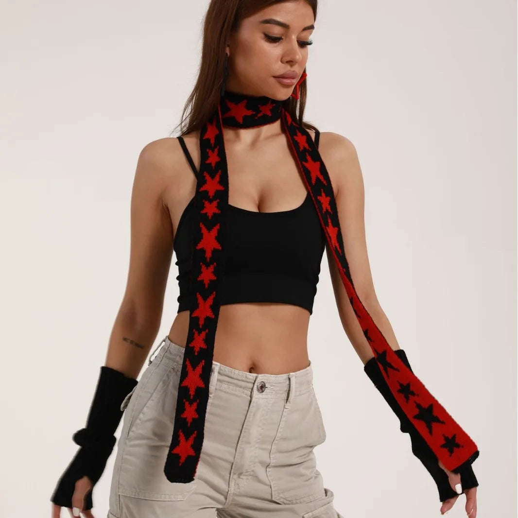 Y2K Womens Narrow Star Graphic Lengthened Scarf