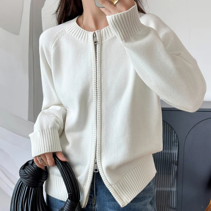Y2K Womens O Neck Double Zip Cardigan