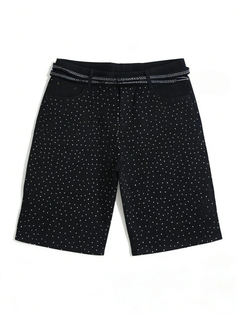 Y2K Womens Rhinestone Printed Denim Shorts Jorts