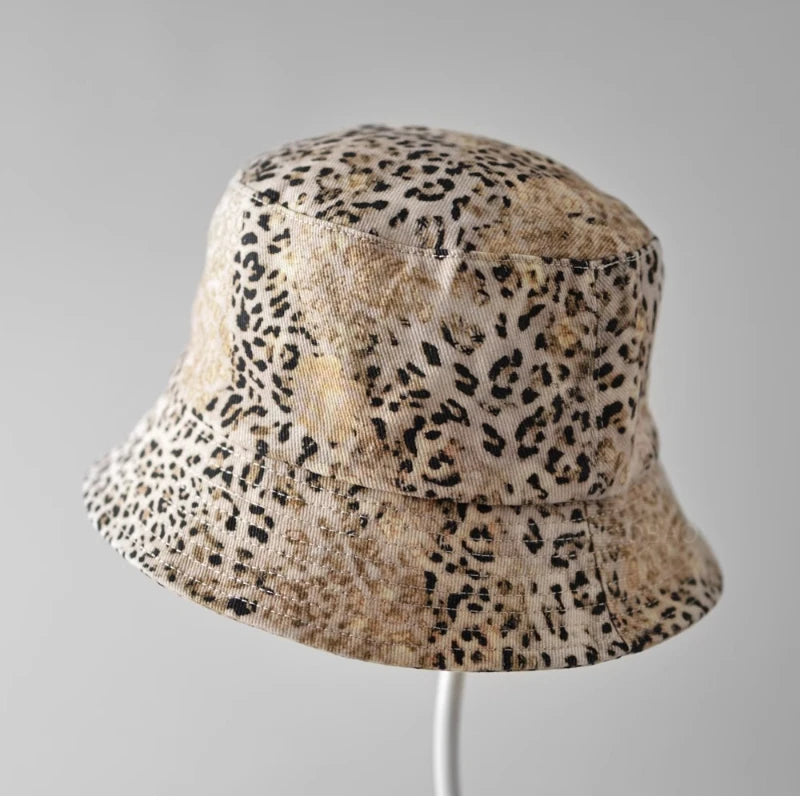 Y2K Worn Leopard Print Bucket Hat