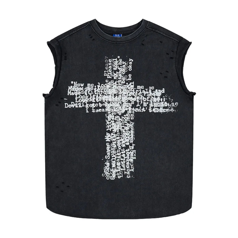 Y2K Written Cross Distressed Tank Top