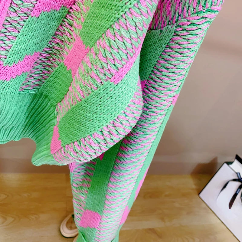 Y2K Zerbra Block Long Sleeve Cardigan