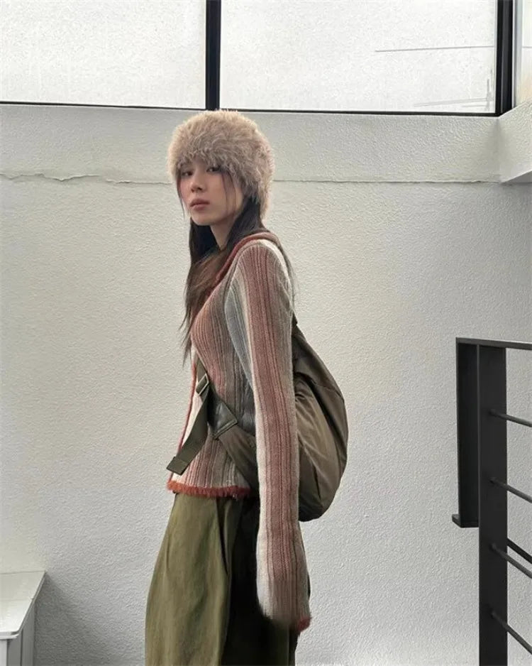 Y2K Zip Up Gradient Cardigan Sweater
