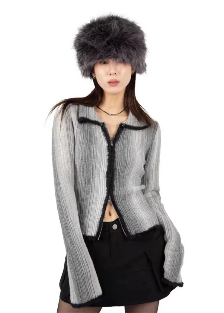 Y2K Zip Up Gradient Cardigan Sweater