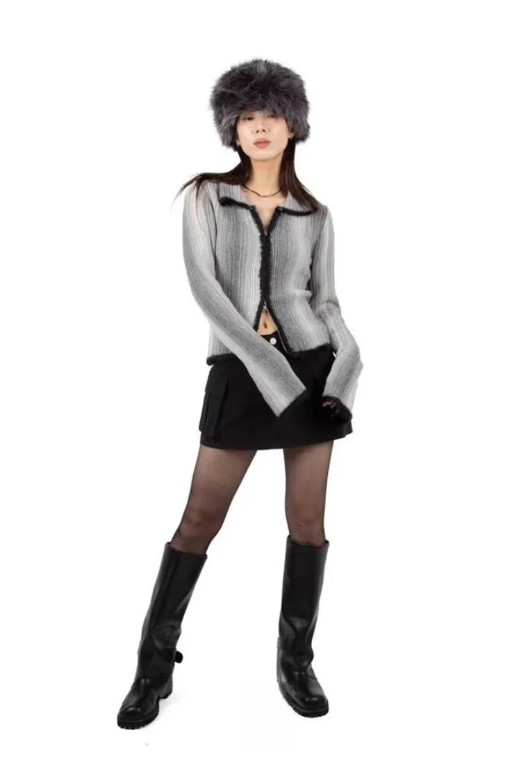 Y2K Zip Up Gradient Cardigan Sweater