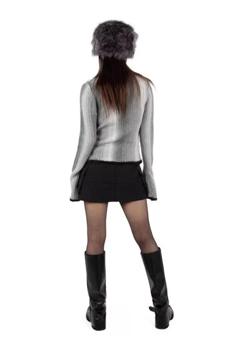 Y2K Zip Up Gradient Cardigan Sweater