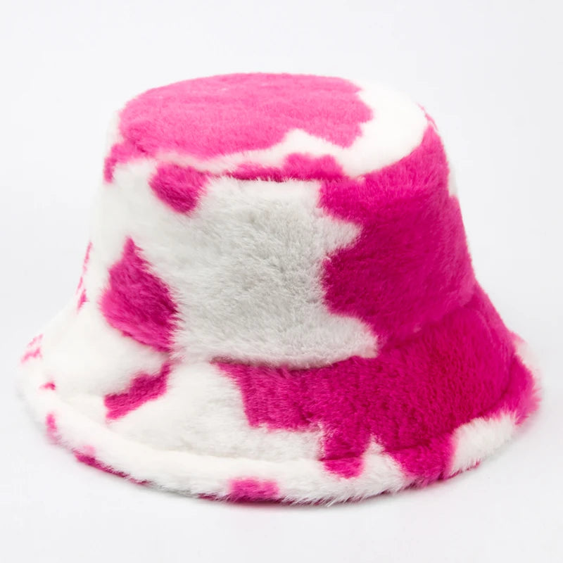 Y2K fluffy Cow Print Bucket Hat
