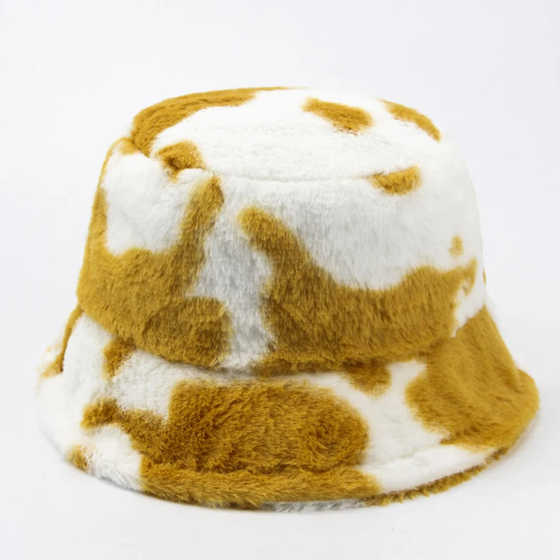 Y2K fluffy Cow Print Bucket Hat