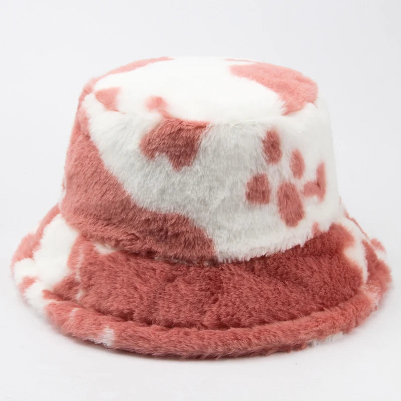 Y2K fluffy Cow Print Bucket Hat