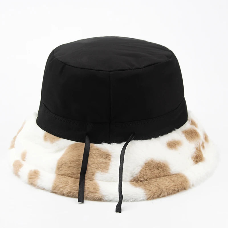 Y2K fluffy Cow Print Bucket Hat