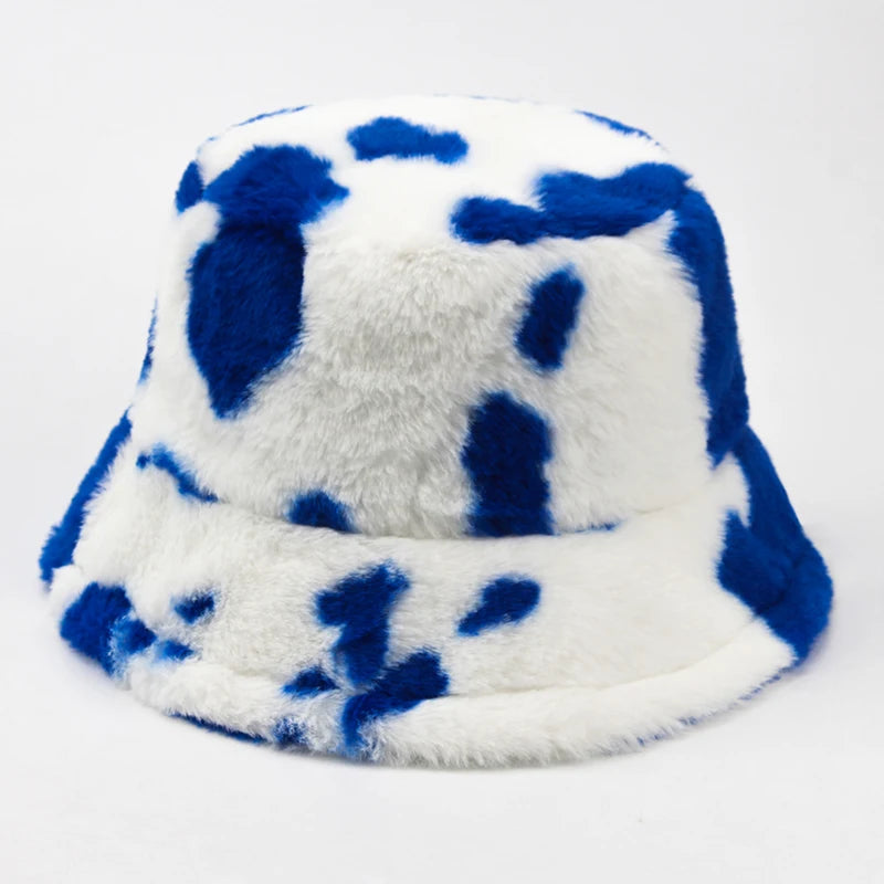 Y2K fluffy Cow Print Bucket Hat
