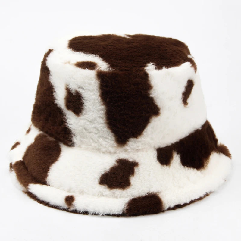 Y2K fluffy Cow Print Bucket Hat