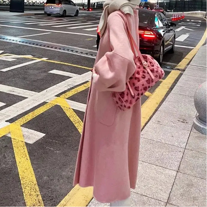 Y2K Furry Pink Leopard Print Plush Shoulder Handbag
