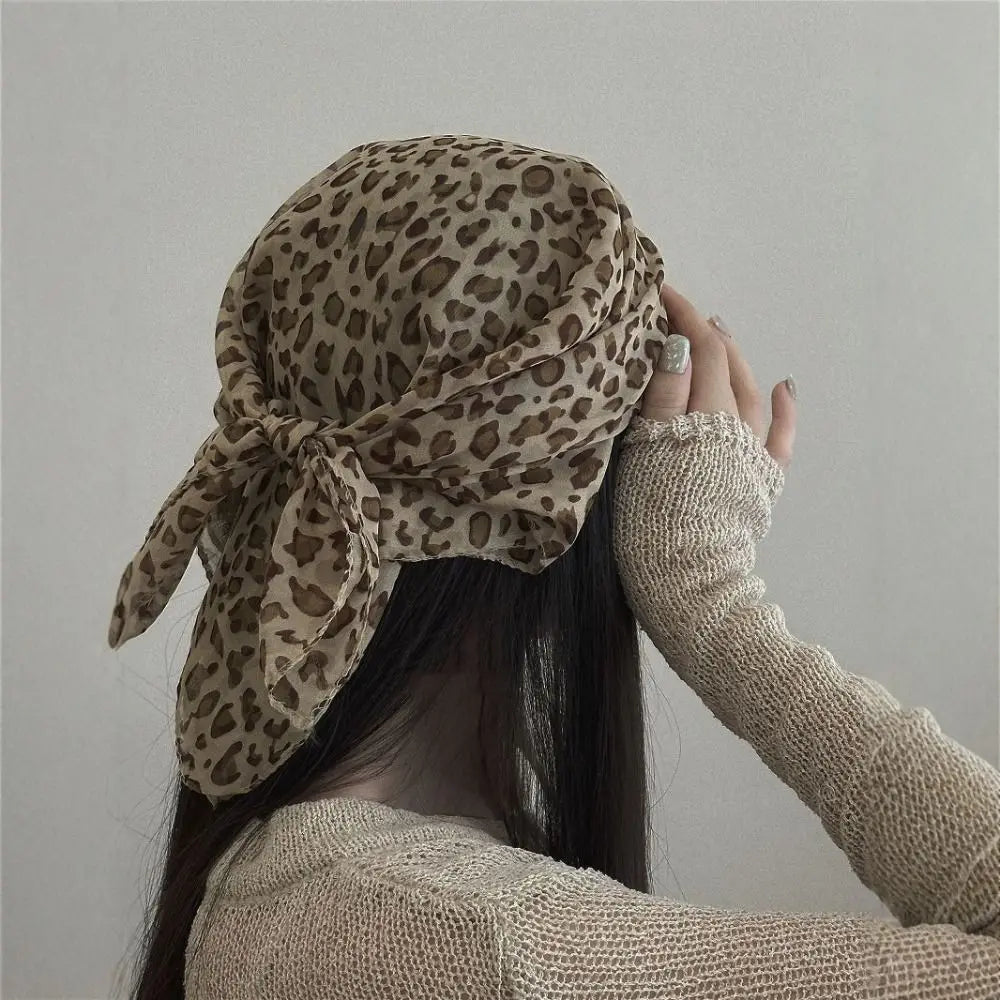 Y2K Satin Leopard Print Neckerchief Head Scarf