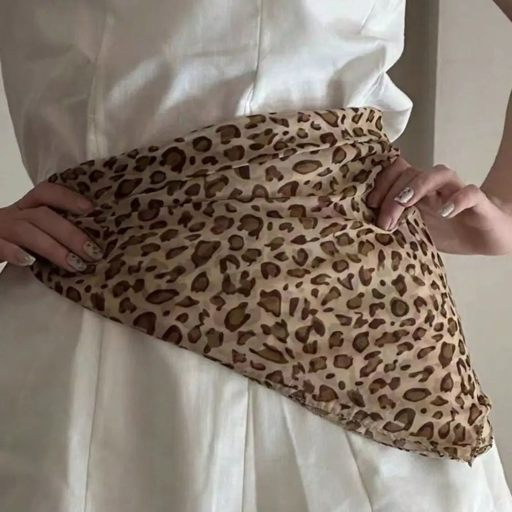 Y2K Satin Leopard Print Neckerchief Head Scarf