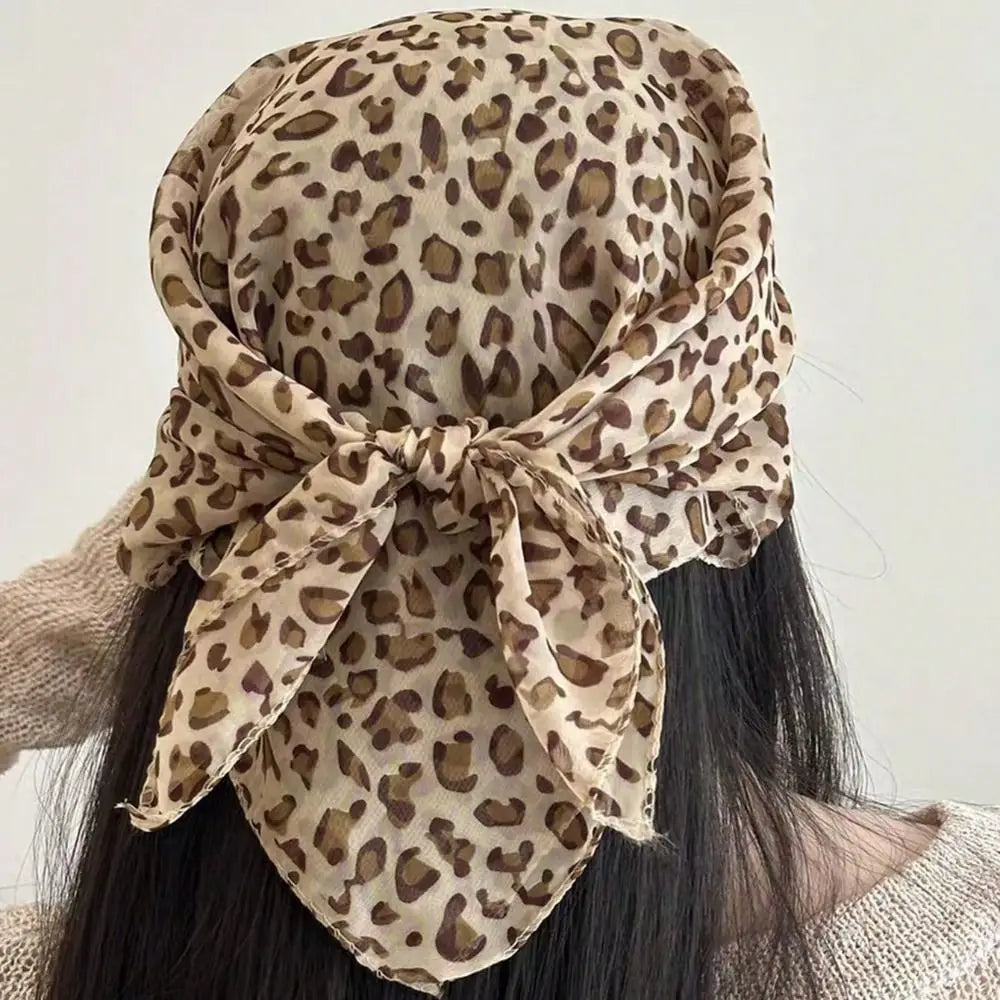 Y2K Satin Leopard Print Neckerchief Head Scarf