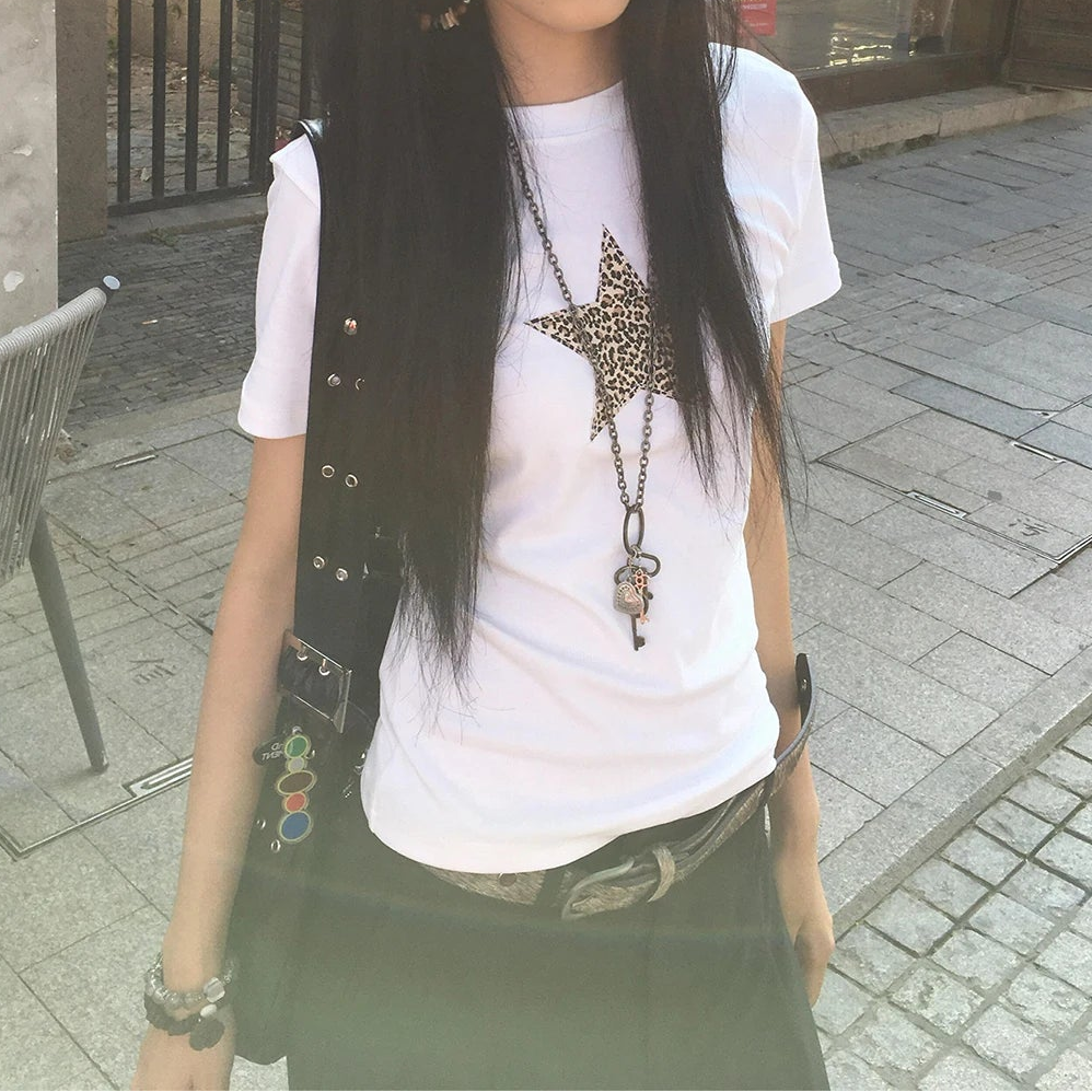 Y2K Vintage Leopard Star Grunge Top