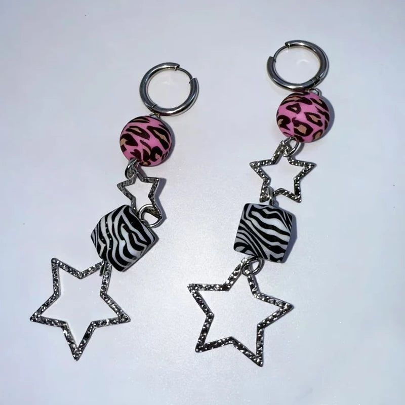 Y2K Zebra Leopard Print Dangly Zinc Earrings