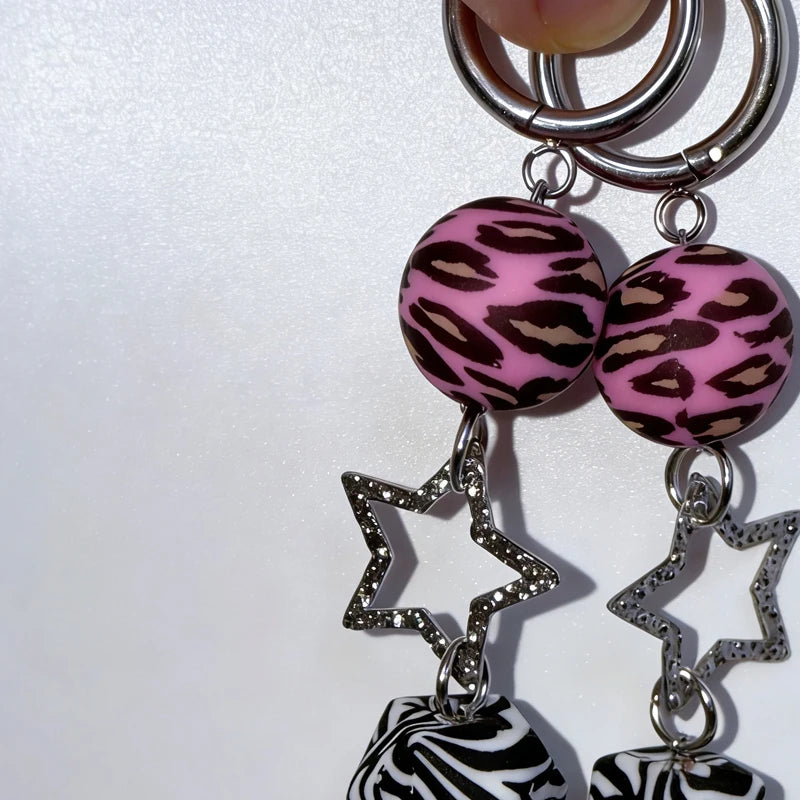 Y2K Zebra Leopard Print Dangly Zinc Earrings
