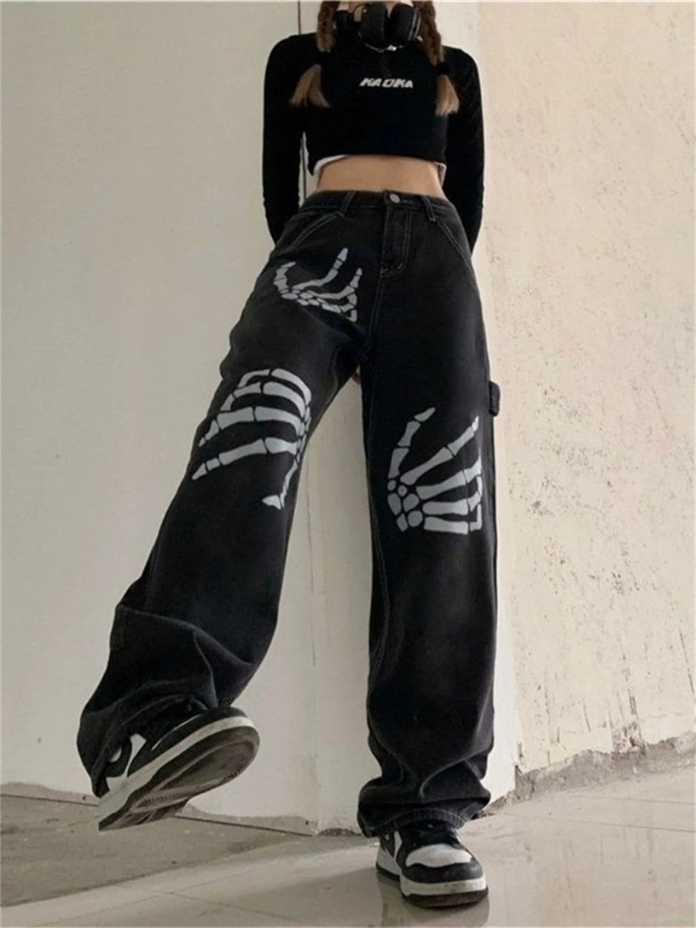 Y2k Skeleton Hands Graphic Baggy Jeans