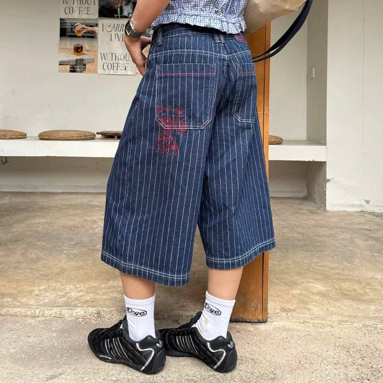 Y2k Womens Blue Pinstripe Long Jorts