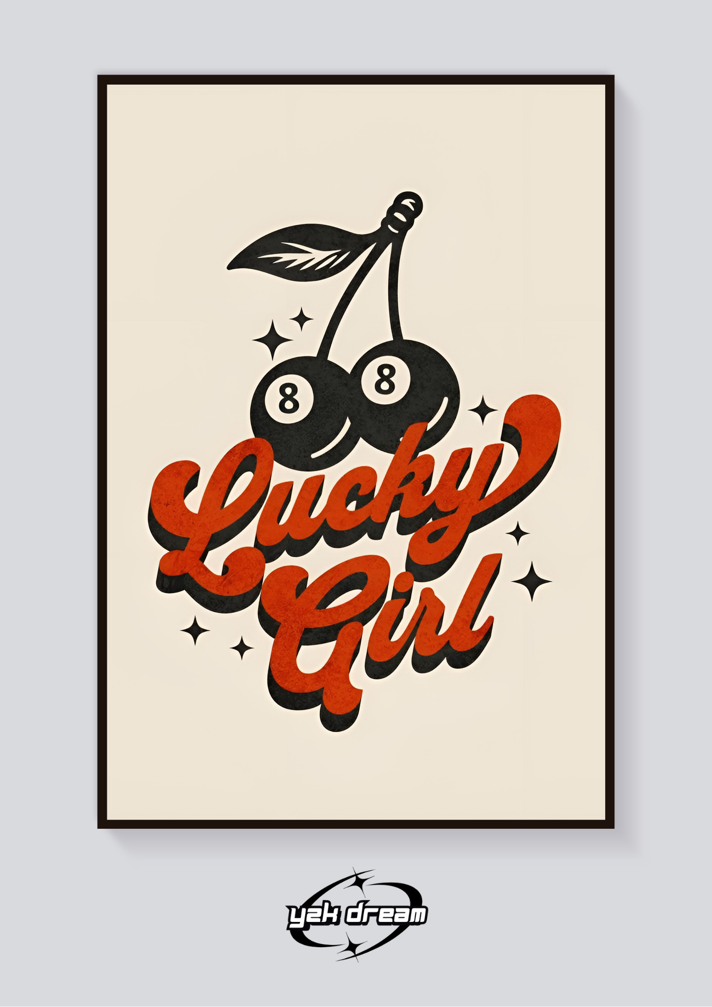 Y2K 8ball Cherries Lucky Girl Poster