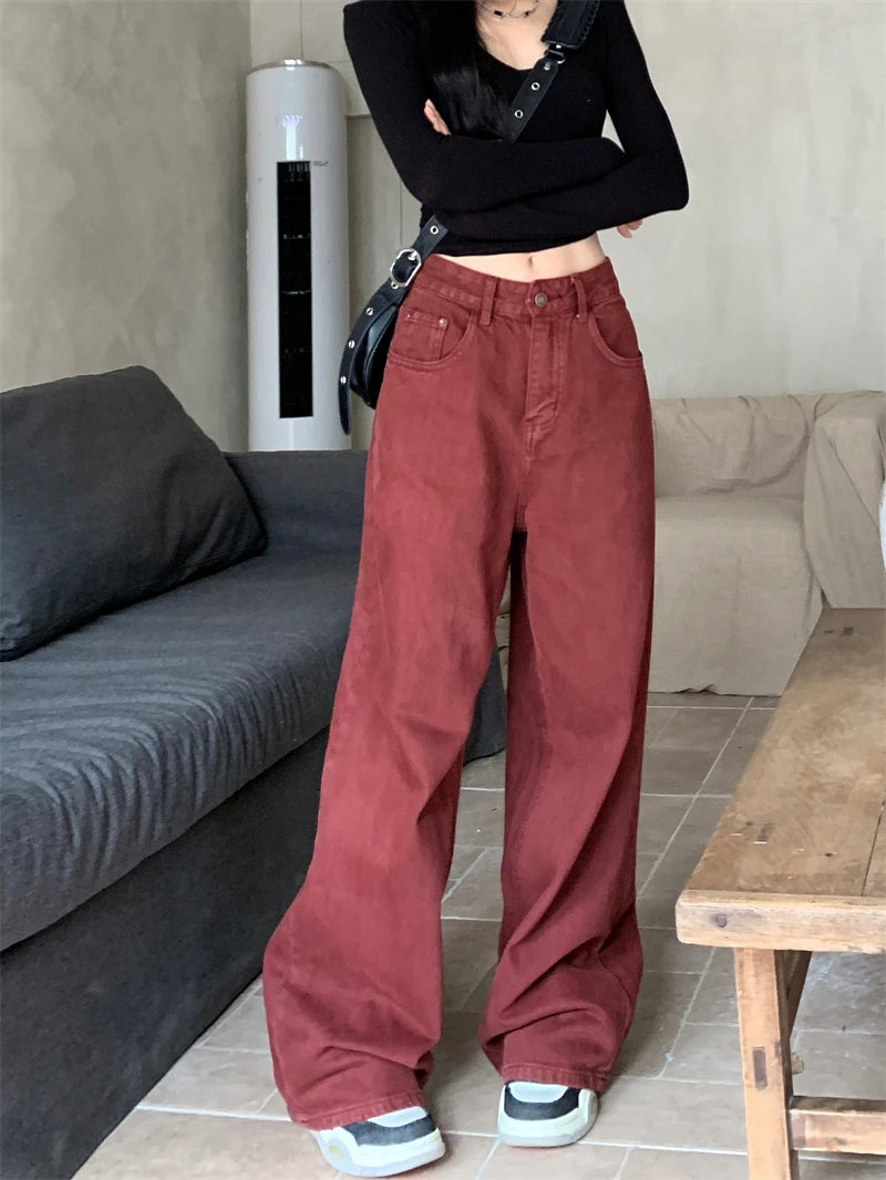 90s Style Y2K Red Baggy Denim Jeans