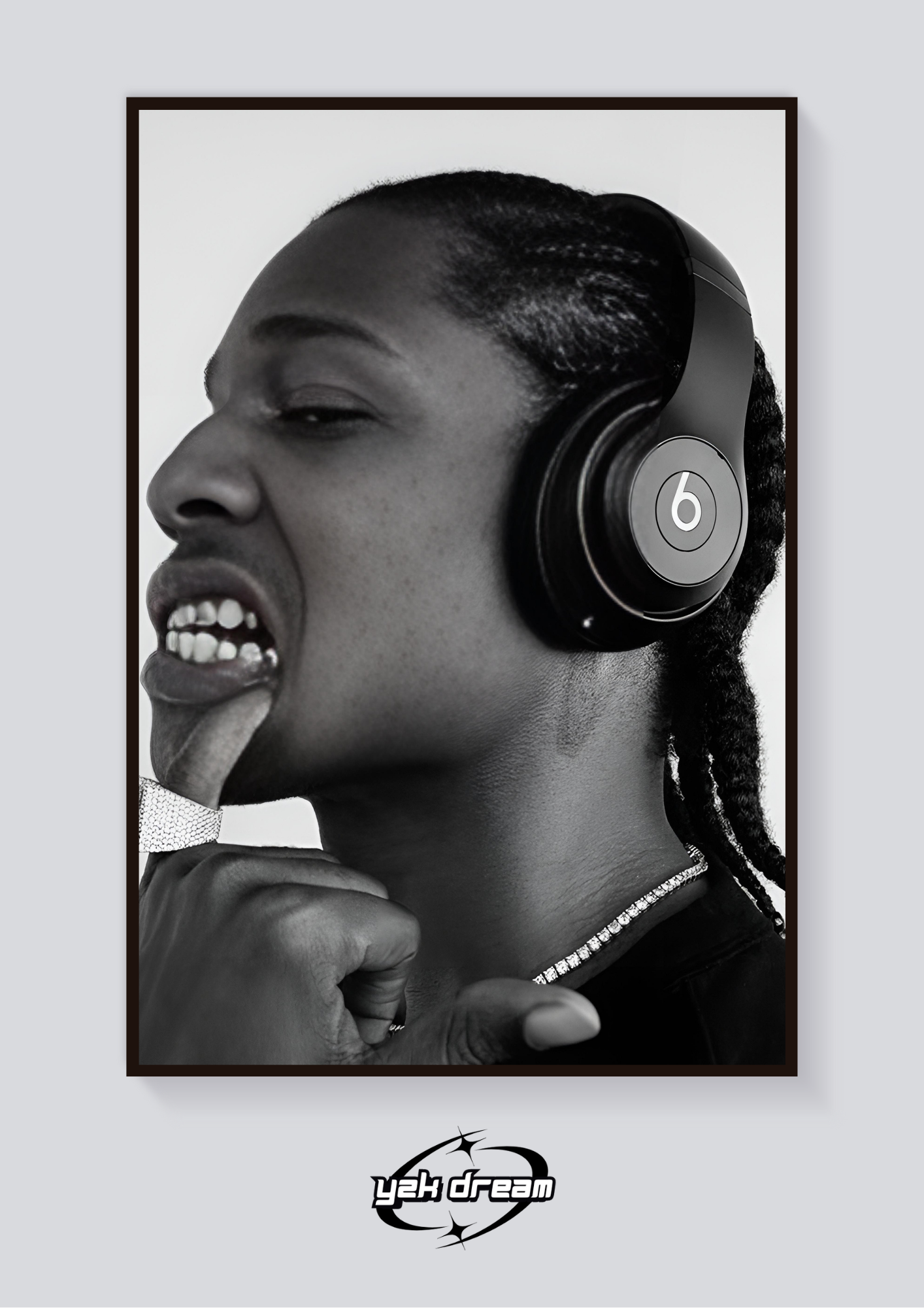 Y2K ASAP Rocky Beats Greyscale Poster