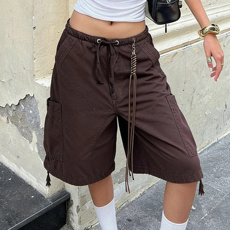 American Retro Y2K Low Waist Cargo Jean Shorts Jorts