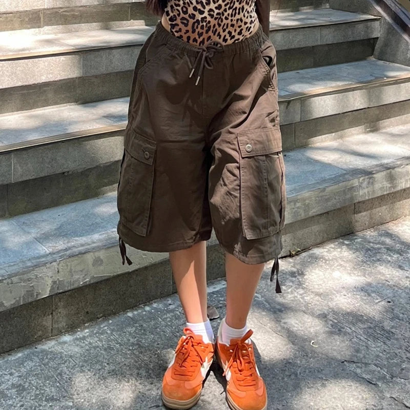 American Retro Y2K Low Waist Cargo Jean Shorts Jorts