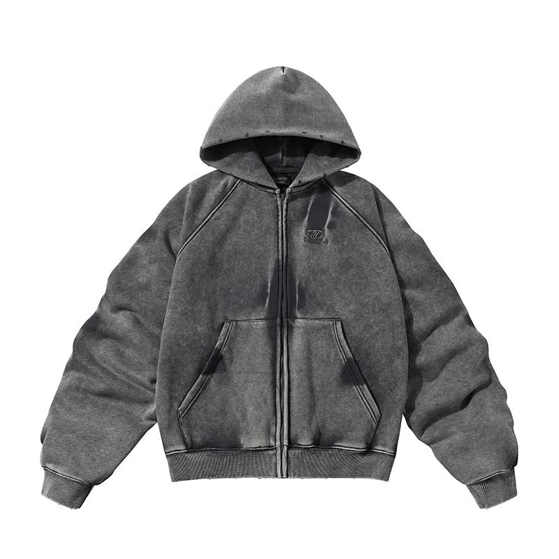 American Vintage Y2K Distressed Gradient Pile Baggy Zip Up Hoodie