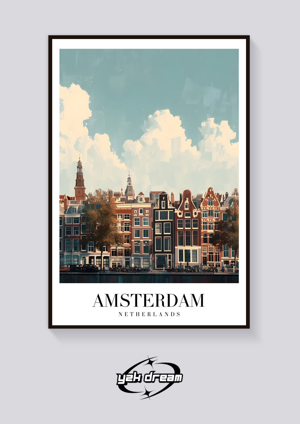 Vintage Amsterdam Travel Poster - Canal Houses Netherlands Art Print