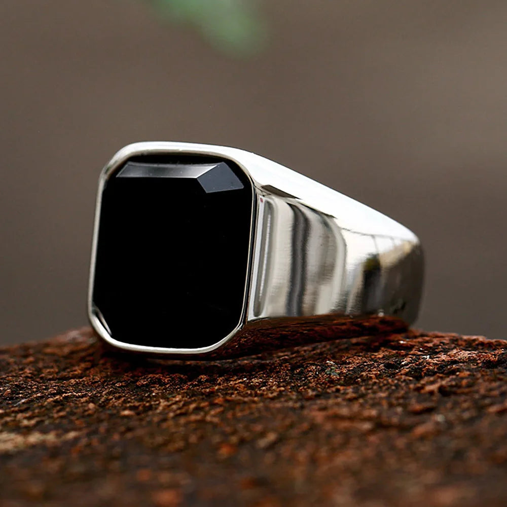 Black Agate Stone Ring