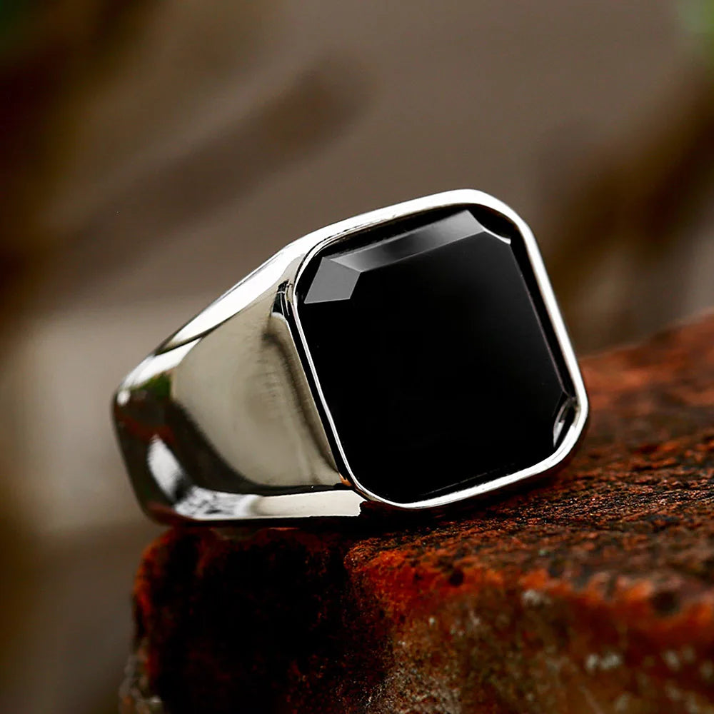 Black Agate Stone Ring