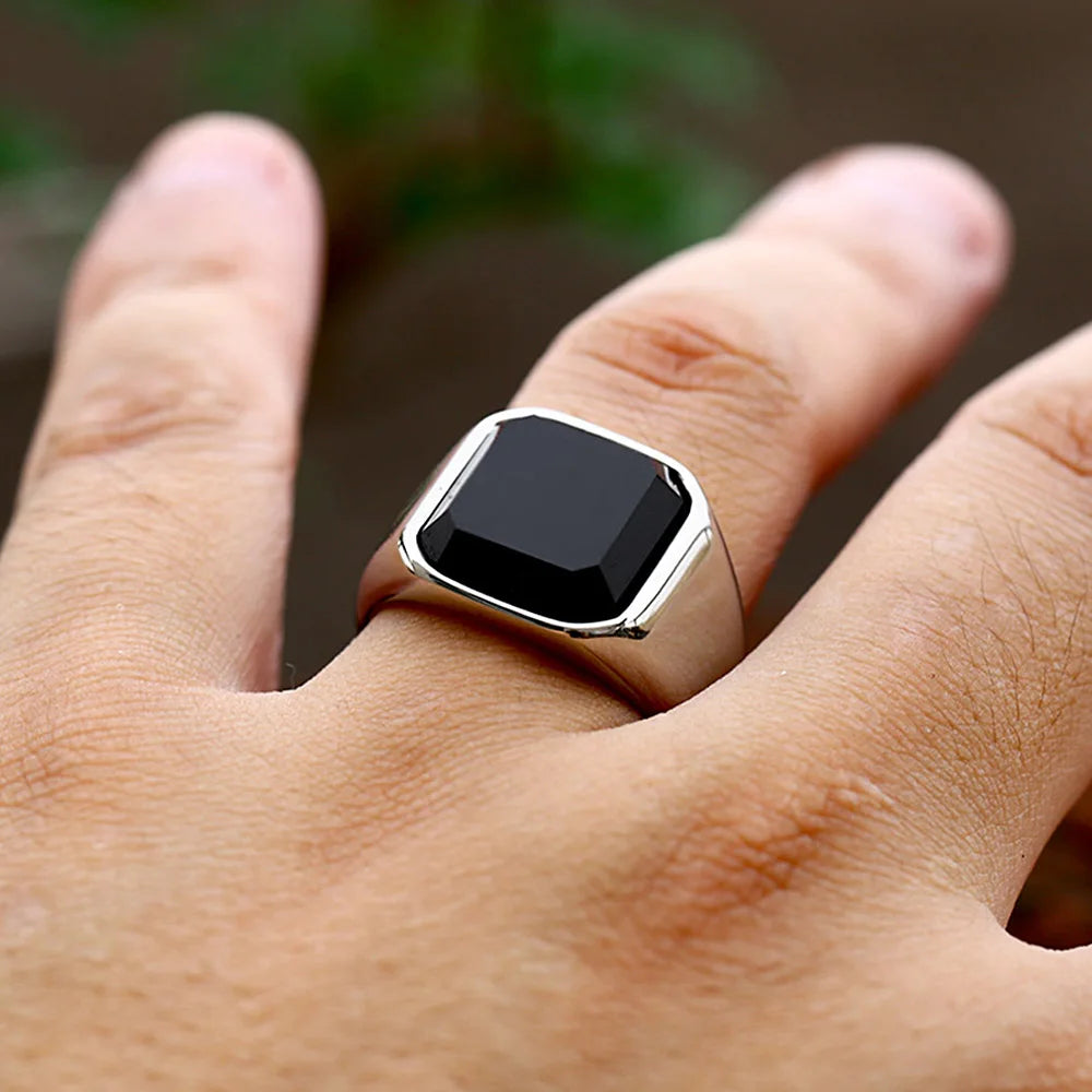 Black Agate Stone Ring