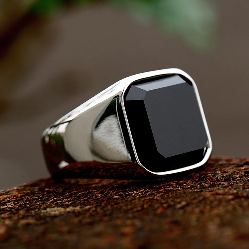 Black Agate Stone Ring