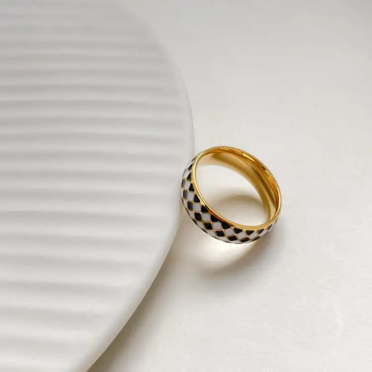 Black And White Checkerboard Ring