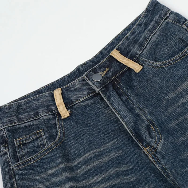 Blue Y2K Embroidered Patchwork Baggy Barrel