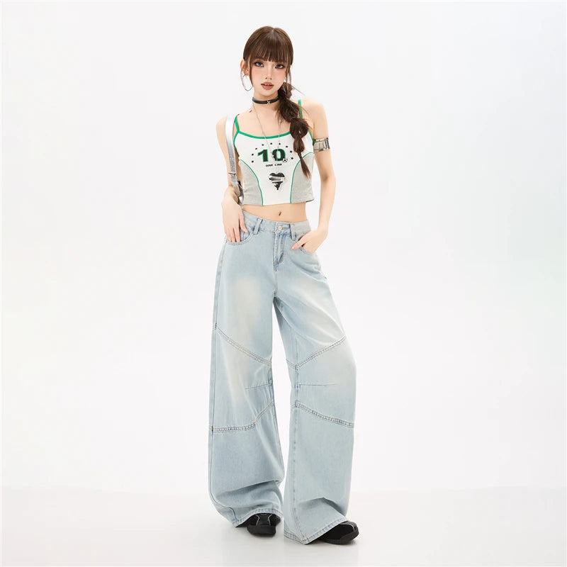 Blue Y2K Wide Leg Baggy High Waist Jeans