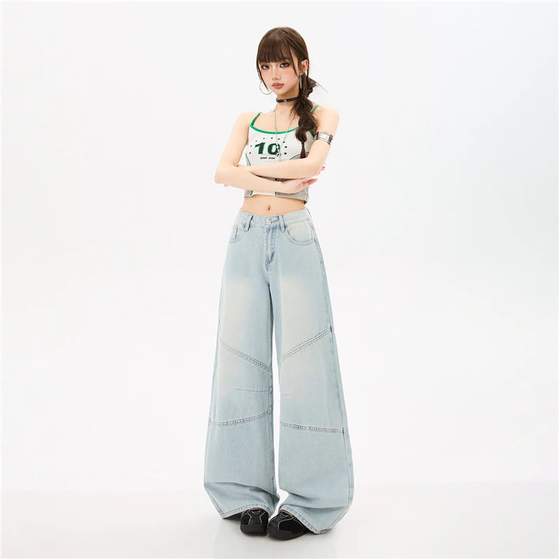 Blue Y2K Wide Leg Baggy High Waist Jeans