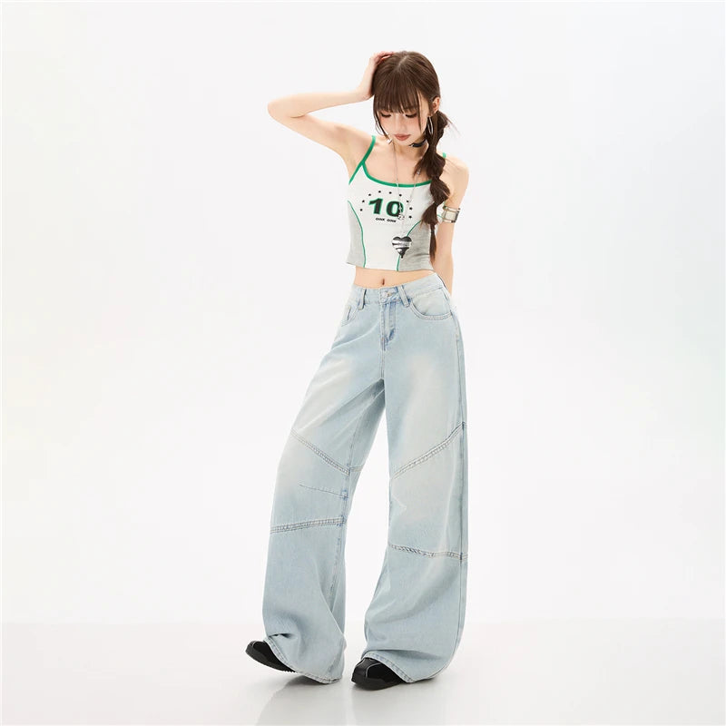 Blue Y2K Wide Leg Baggy High Waist Jeans