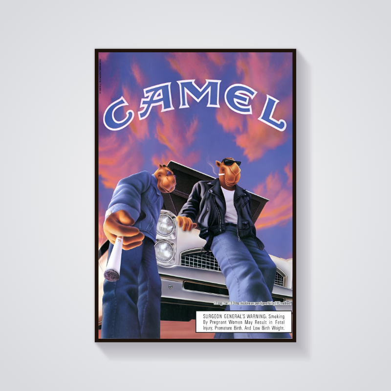 Y2K Camel Sunset Car Ad Poster