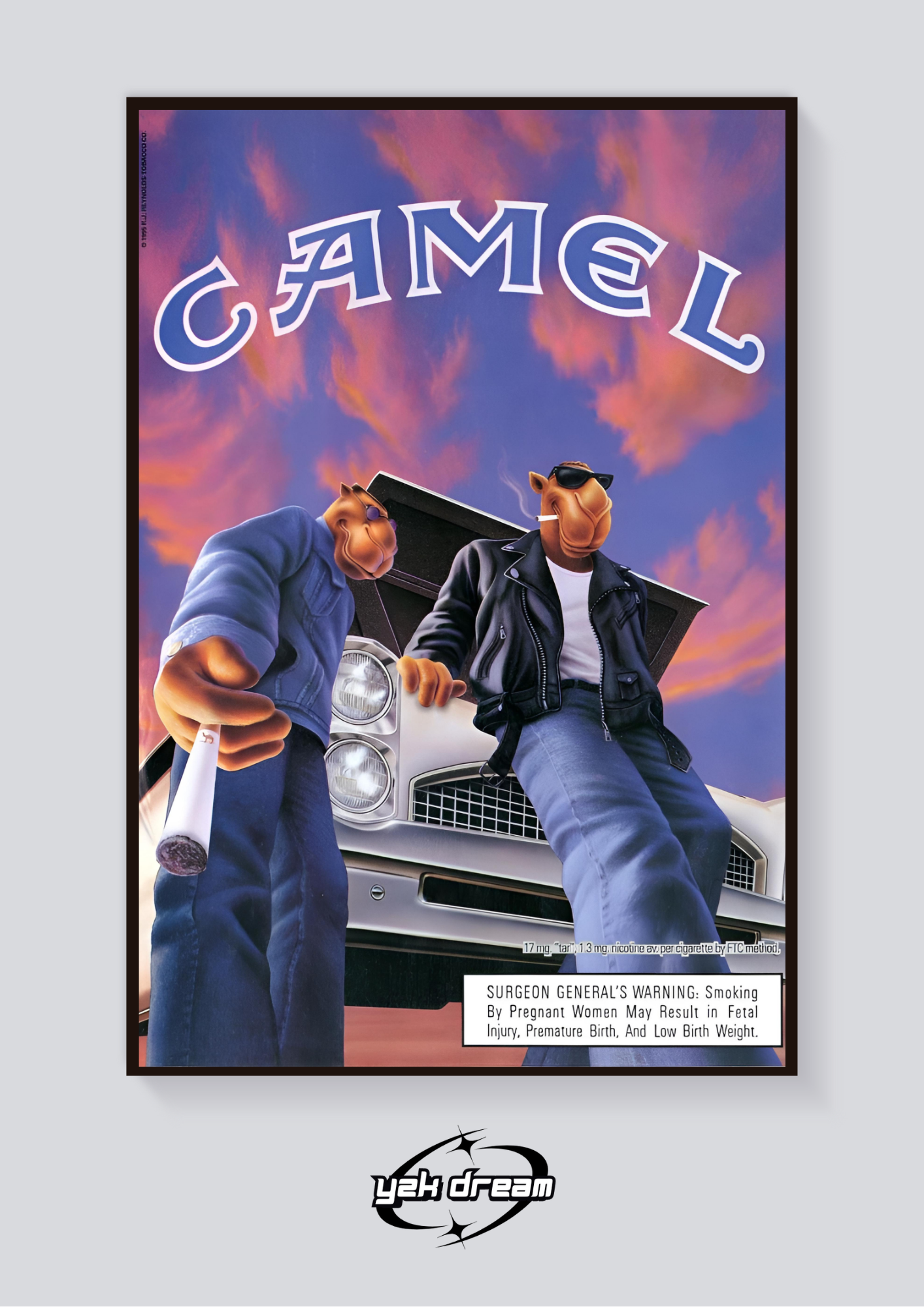 Y2K Camel Sunset Car Ad Poster